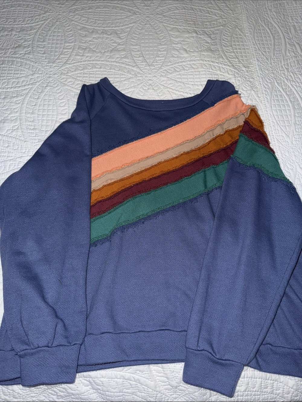 Women's Navy Pullover Sweashirt with Multicolor Stripe Accent